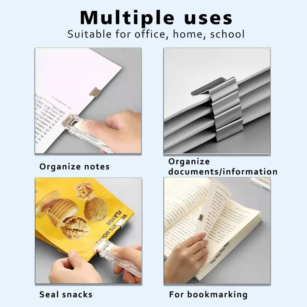 Mini Traceless Reusable Hand Clamp Push Stapler Paper Book File Office School Student Binder Binding Tools Supplies