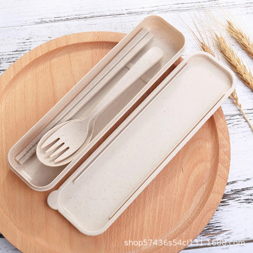 Gift Plastic Cutlery Set Simplicity With Storage Box Fork And Chopsticks Set Portable Spoon