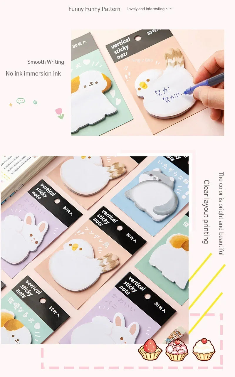 Cute Cartoon Animal Ass Sticky Notes 30Sheets Rabbit Dog Cat Bird Hip Memo Pad Notepads Thick Paper School Office Stationery