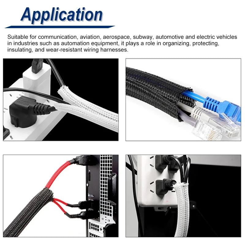 3/8meters PET Braided Cable Sleeve 3mm~32mm Self-Closed Sheath High Protection Wear Resistant Insulated Sleeving Wire Organizer