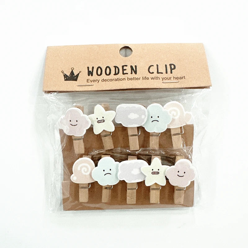 10 Pcs/Lot Creative Cartoon Animal Wooden Clip With Hemp Rope Photo Paper Clothespin Craft Clips Party Decoration Clip