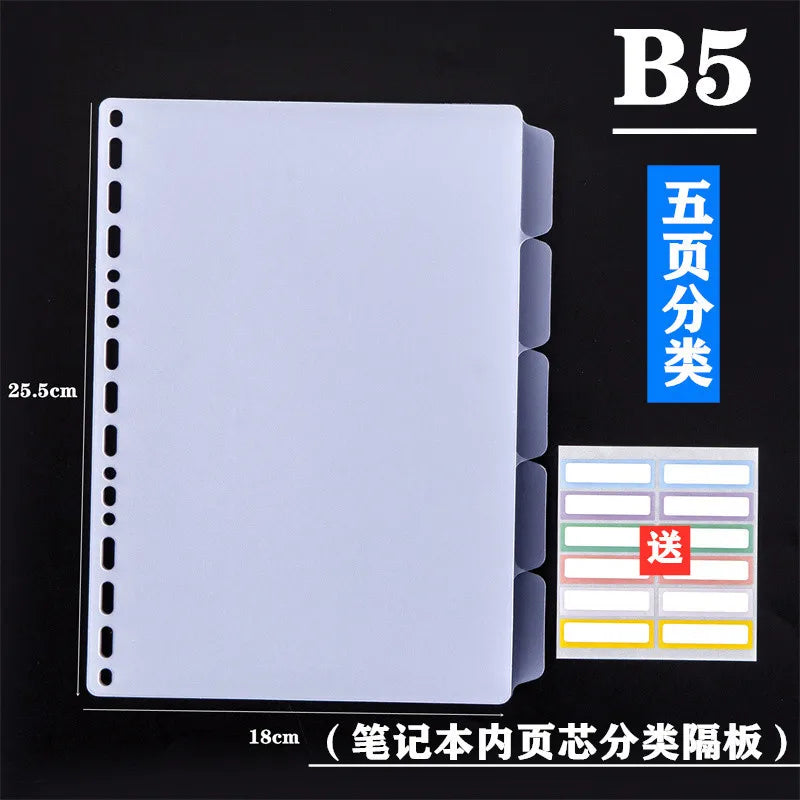 A4 A5 B5 Binder Dividers Genera Holes Binder Index 5 Tabs Frosted Plastic Planner Divider for Round Ring Binder Sheet Protector