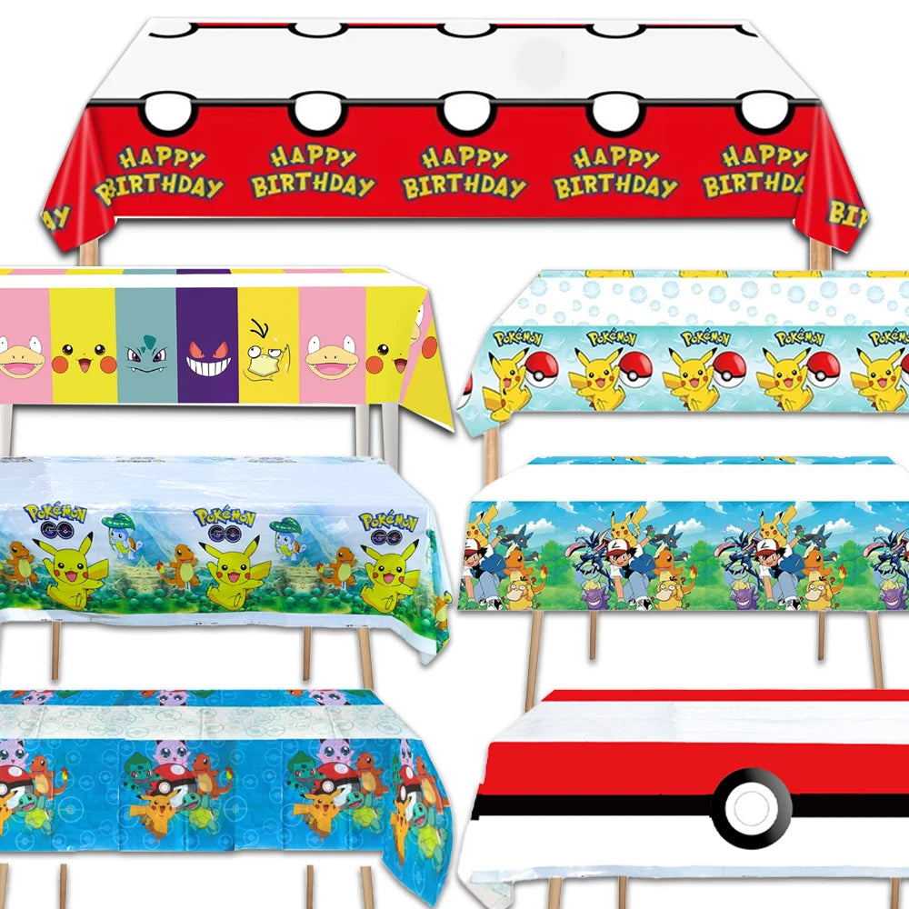 1pcs Pikachu Poké Ball Party Tablecloth Birthday Party Decoration Plastic Table Cover Tableware Baby Shower Supplies