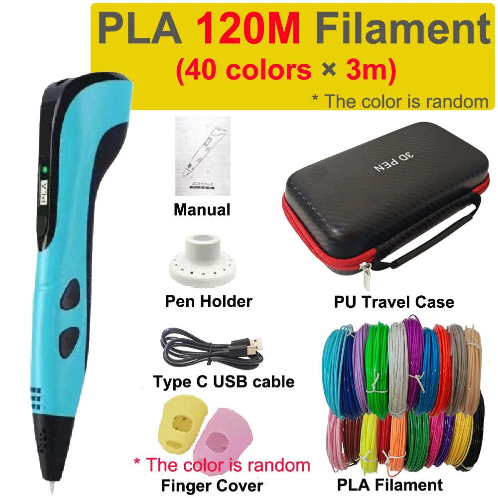 New 3D Pen 3D Printing Pen for Children 1.75mm PLA Filament DIY Drawing Birthday Christmas Gifts for Kids with Travel Case