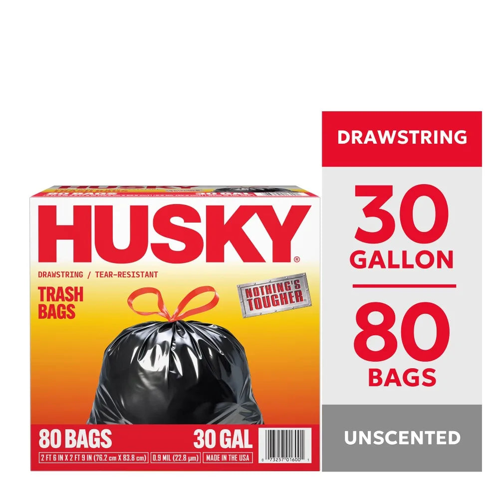 30 Gallon Large Drawstring Trash Bags, 80 Bags Heavy Duty Strong Garbage Bags for Kitchen Home Office, Thick Plastic Cleanup Bags, Easy Tie and Lift