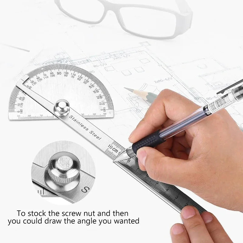 10/15cmStainless Steel Protractor Woodworking Angle Ruler 0-180° Angle Measuring Tool for Woodworking/Industry 1pc