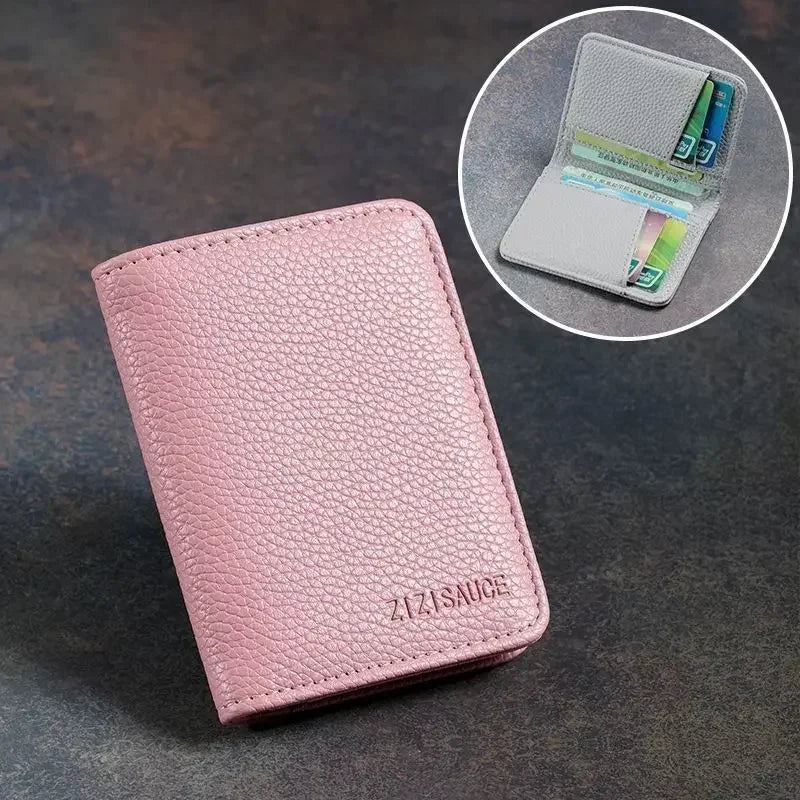 Multi-card Slot Solid Color Portable Leather Card Case Universal Bank Credit Card ID Bus Card Holder Travel Organizer Wallets