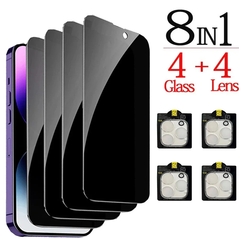 1~4PCS Anti-Spy Glass For iPhone 18 17 16 15 14 13 Pro Max Privacy Screen Protector & Camera Film For iPhone 15 12 11 Pr