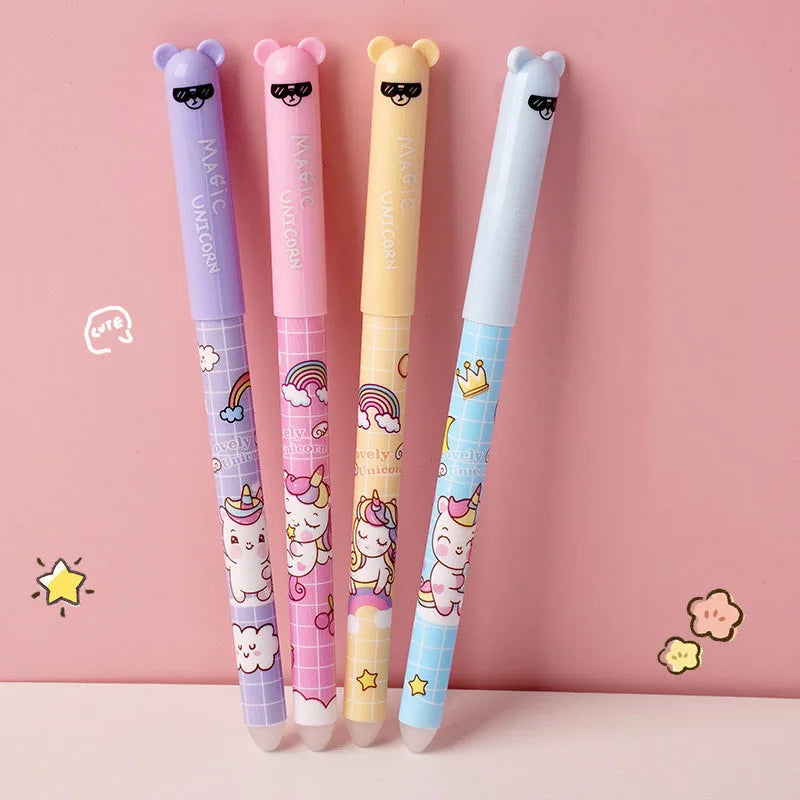 4 Pieces Lytwtw's Cartoon Cute Kawaii Capybara Unicorn Erasable Pen Creative School Office Gel Pens Suppliies Stationery