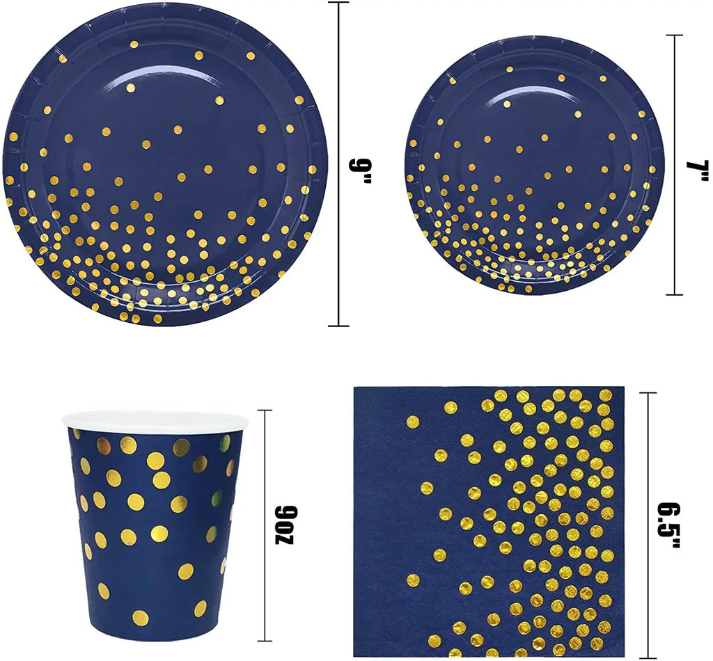 Navy Blue Gold Party Decorations Blue and Gold Disposable Tableware Set Paper Plates Cups Napkin Tablecloth Wedding Anniversary