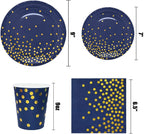 Navy Blue Gold Party Decorations Blue and Gold Disposable Tableware Set Paper Plates Cups Napkin Tablecloth Wedding Anniversary