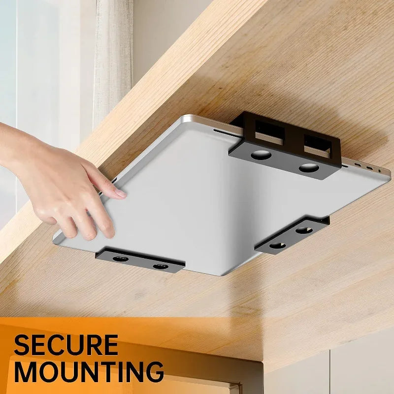 Under Desk Laptop Mount Metal Under Desk Shelf Holder for Laptop for Mac Mini Macbook Keyboard with Anti-Scratch Silicone