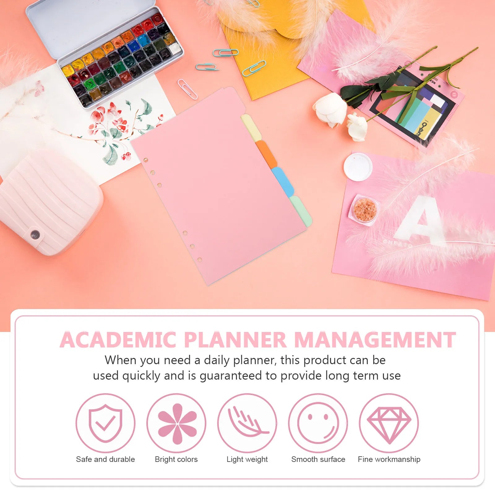 1Set A5 Index Divider Extra Wide Tab Colored Paper Inserts 5 Colors for 6 Ring Binder Planner Organizer Sheets