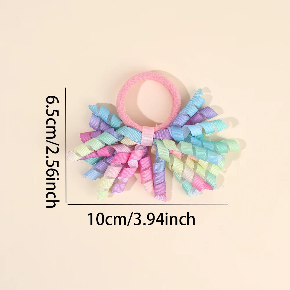 2Pcs Trendy Firework Hair Ties Rainbow Curly Ribbon Elastic Rubber Bands For Girls Kids Cute Hair Ropes Daily Hair Accessories