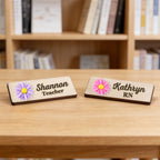 Personalized 3D Chrysanthemum Wooden Name Tag Badge with Magnetic or Pin Backing, Daisy Flower Nurse Teacher Doctor Name Tag,