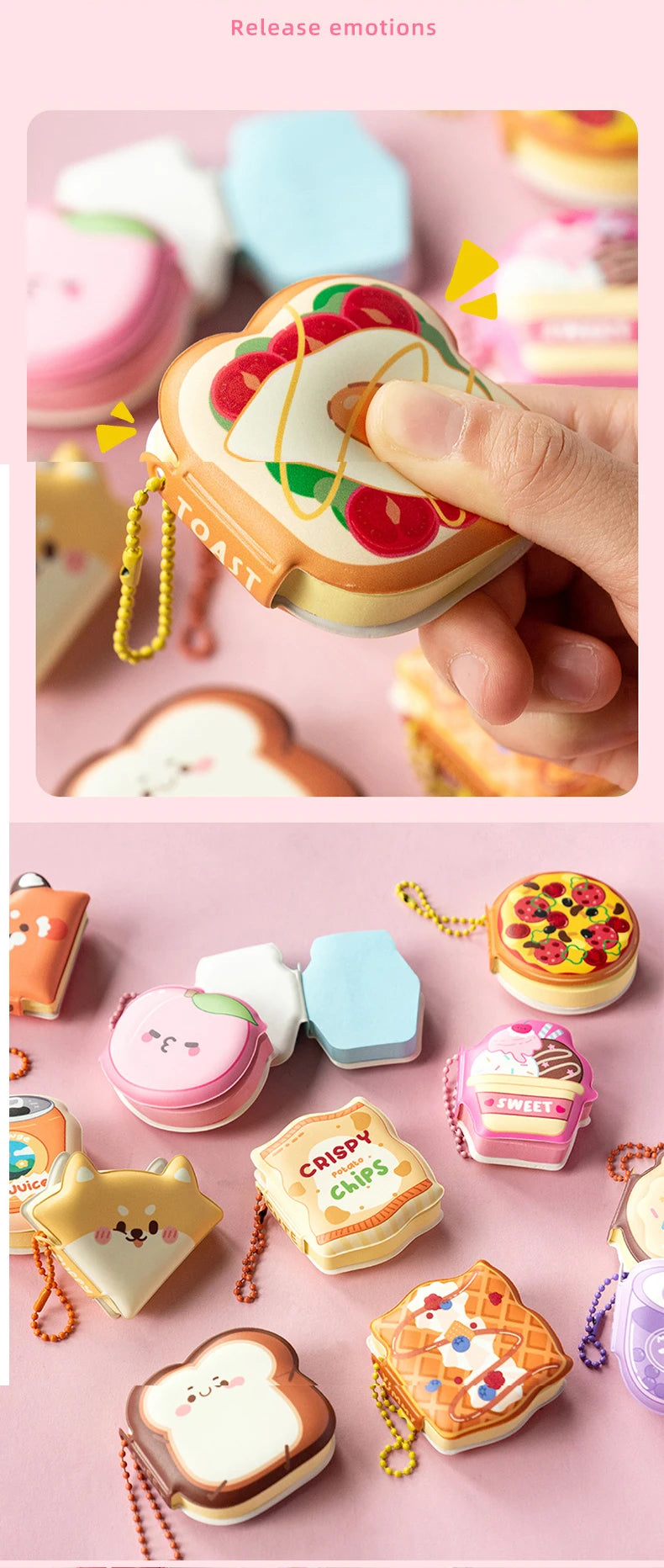 4 Pcs Mini Cute Cartoon Memo Pad Game Console Vegetable Bread Shape Sticky Note Portable Message Book Pendant Book