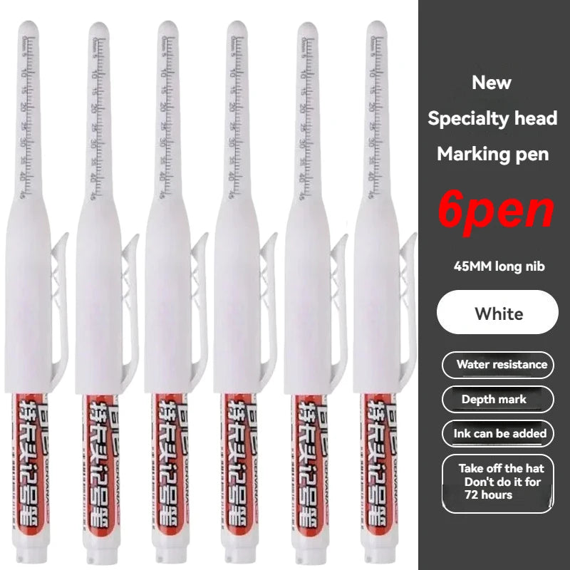 1-12 PCS 45mm Tip Waterproof Long Head Marker Pen Quick-Dry Ink for Woodworking Construction, Deep Hole White Black Red Blue