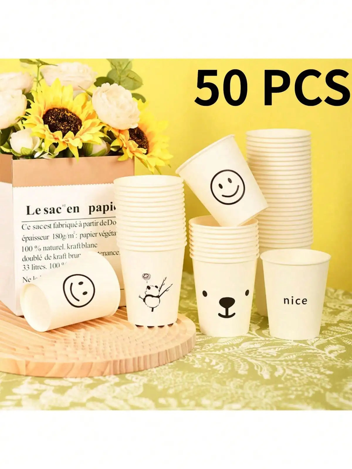 50 Simple Love Pattern Paper Cups, Thickened Office Home Commercial Beverage, Anti-Slip Leak-Proof 250ML Disposable Paper Cups
