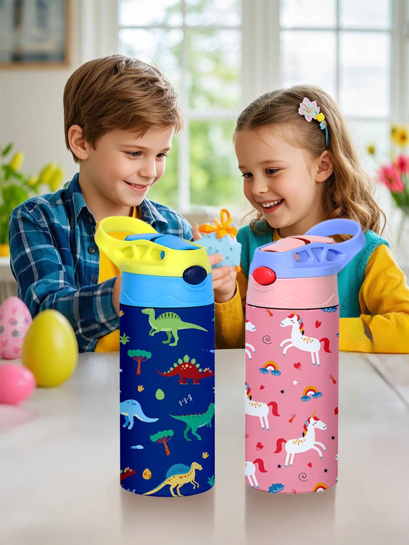 12OZ/350ml Cartoon Pattern Thermos Cup Stainless Steel Insulated Bottle Cute Thermos Kettle Outdoor Portable Handheld Cup