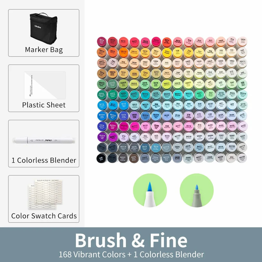 Ohuhu Honolulu B Marker Pen Set Color Markers Alcohol Art Markers Refillable Dual Tips Sketching Drawing Manga School Supplies