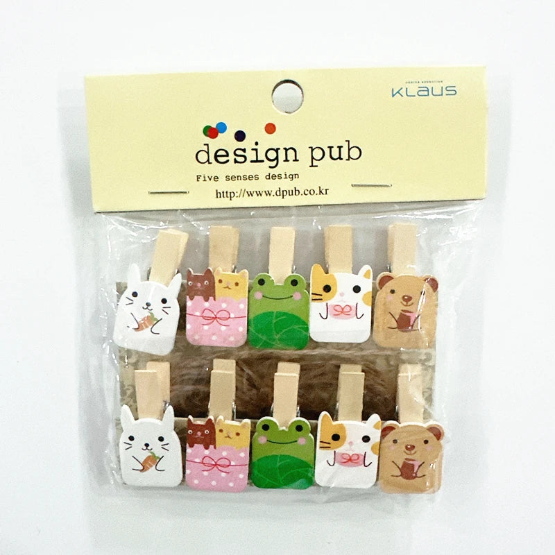 10 Pcs/Lot Creative Cartoon Animal Wooden Clip With Hemp Rope Photo Paper Clothespin Craft Clips Party Decoration Clip