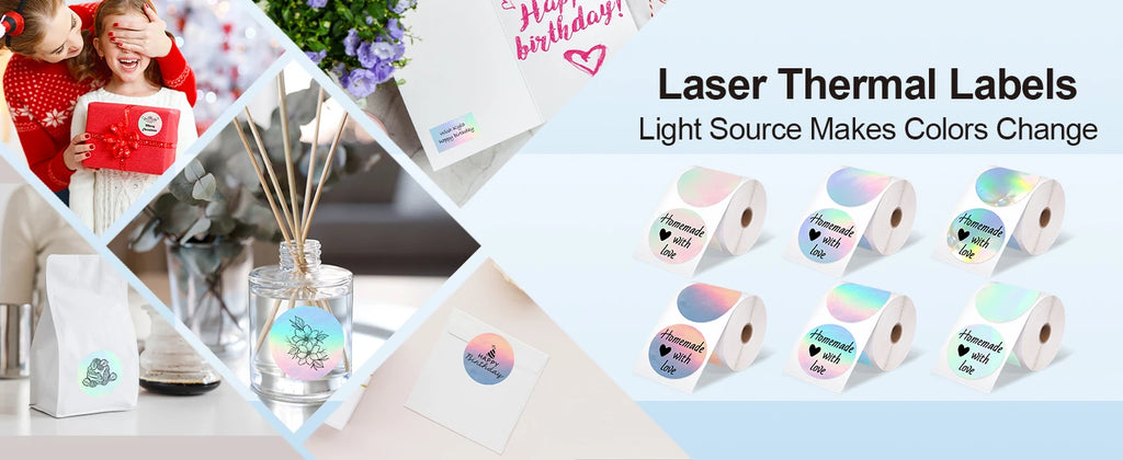 Phomemo PM-241BT Shipping Label Printer Label Sticker Round Label Square Label Rainbow Color DIY Logo Design Small Business