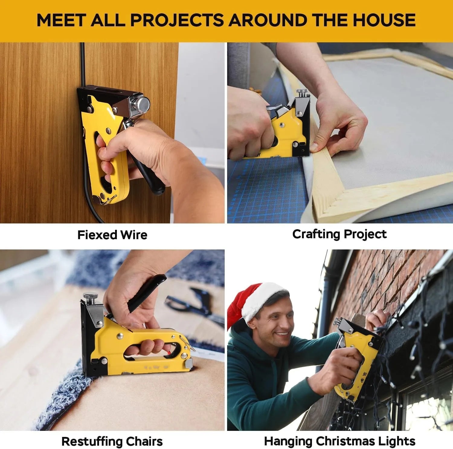 Staple Gun Heavy Duty,4-in-1 Stapler Gun with 800 Staples, Manual Brad Nailer Power Adjustment Stapler Gun