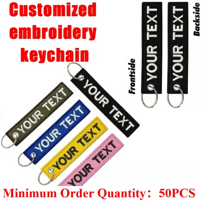 Custom Your Own Text Tag Keychains for Motorcycles Cars Scooters Key Decoration Personalized Double-sided Embroidery Keychain