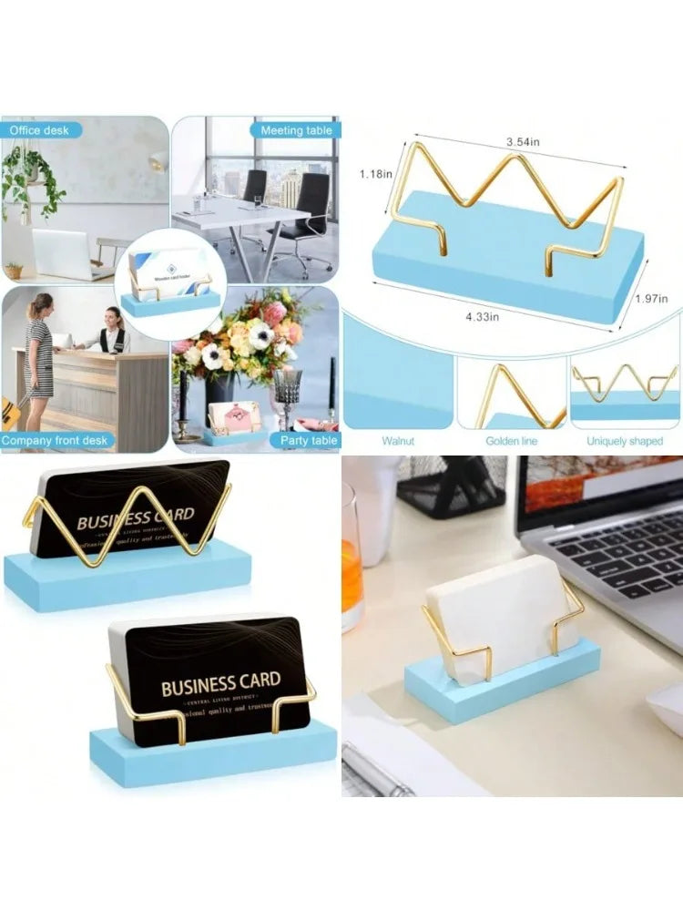 2 Pieces Wood Business Card Holder For Desk Wooden Business Card Display Stand Postcard Holder For Office Home Desktop Black, Silver
