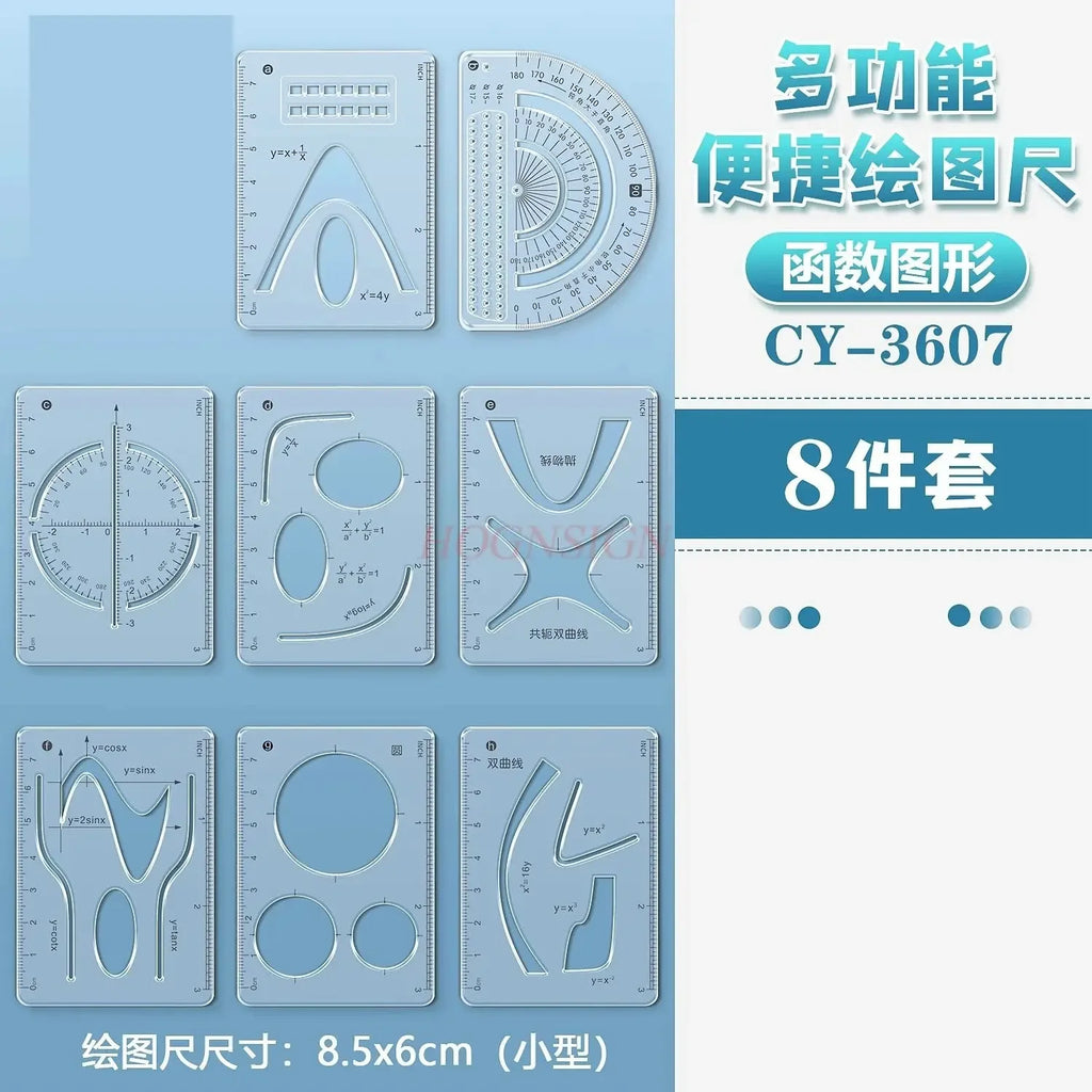 8pcs/set Multi functional geometric ruler, student drawing ruler, mathematical drawing design template