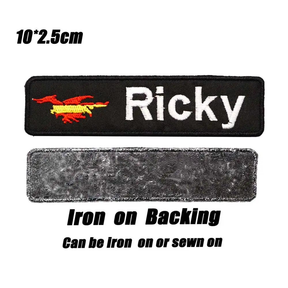 Custom Spain Name Tags Army Blood Number ID Embroidered Patches with Iron on Hook Backing