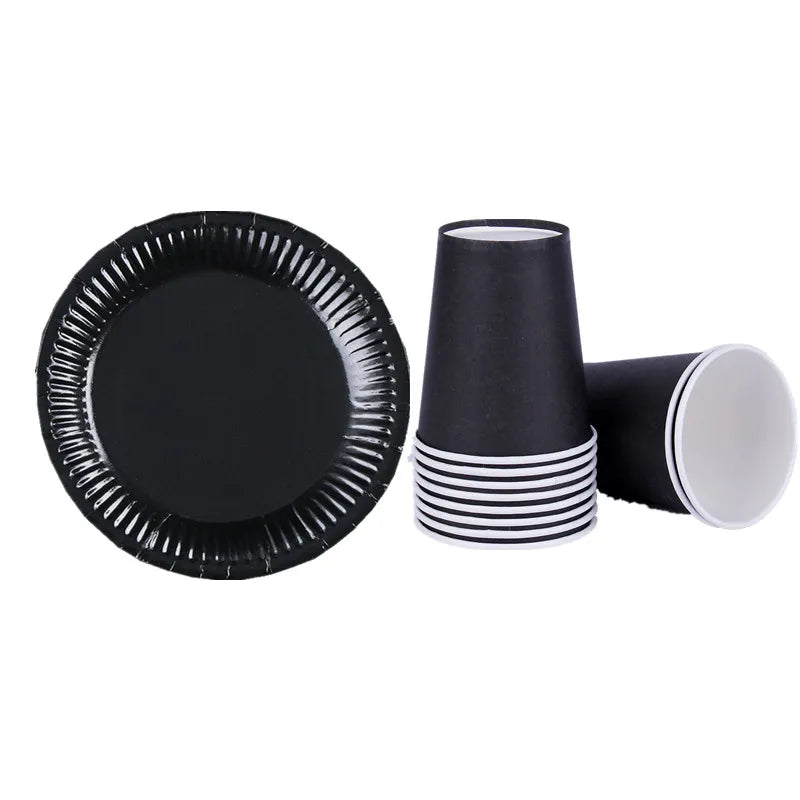 Solid Color Disposable Tableware Set Party Supplies Paper Plates Cups Wedding Birthday Party Decorations Adult Favor