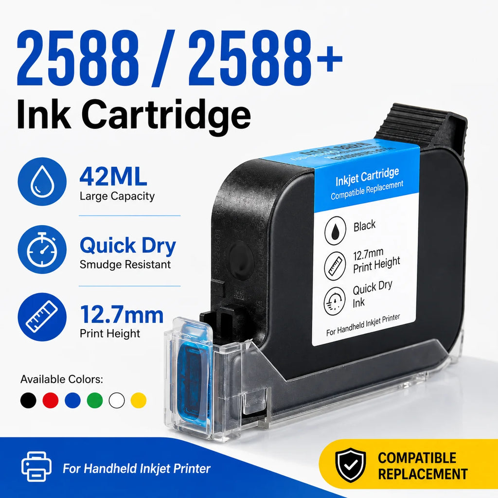 2588 2588+ 2588M 42ML Quick Dry Ink Cartridge 12.7mm Print Height for Handheld Inkjet Printer Compatible Replacement