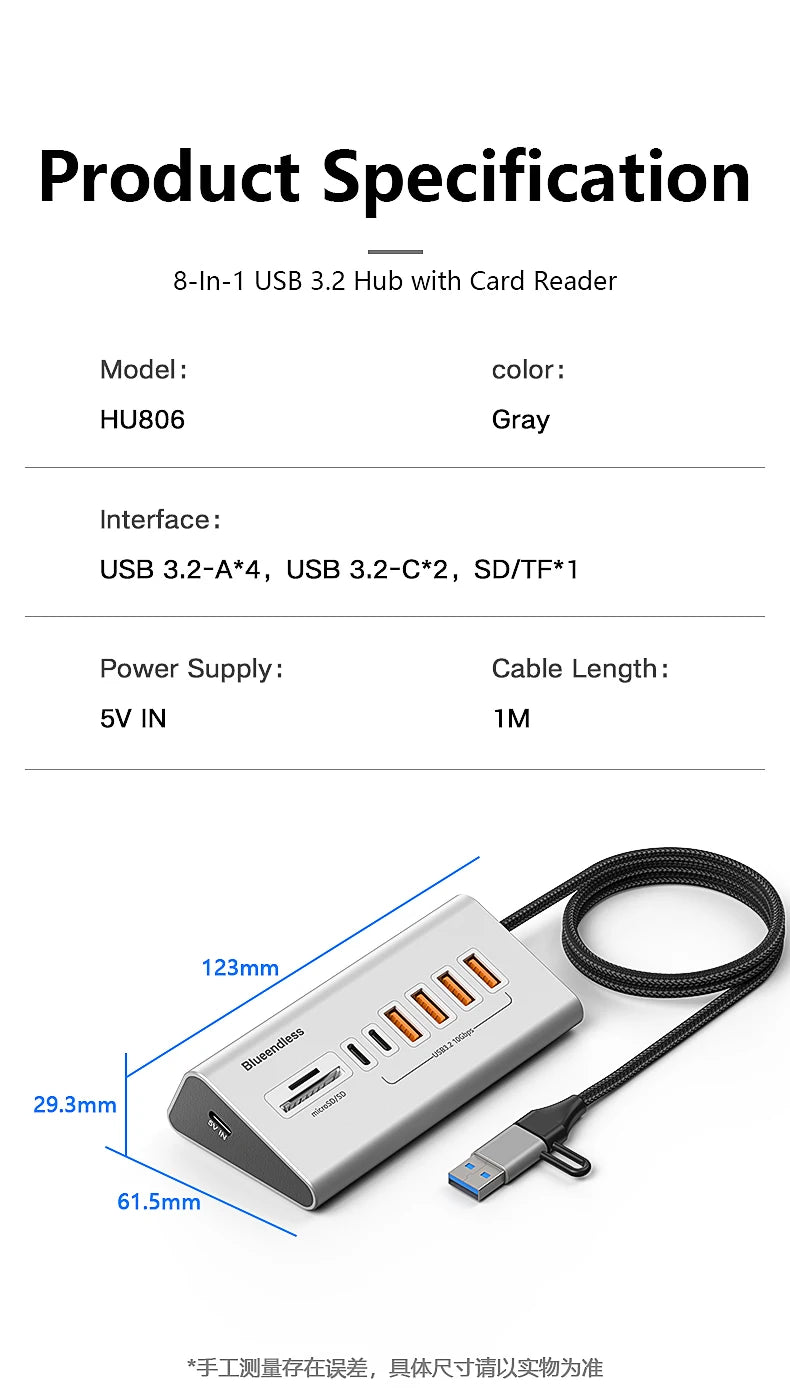 Blueendless Aluminium 10Gbps USB3.2 Gen2 4/10port HUB Docking Station USB-C USB-A Type C Splitter Adapter for PC Laptop macbook