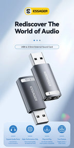 Essager USB Sound Card External Mini Sound Card USB to 3.5mm Interface Stereo Audio Adapter for PS4 PS5 Swittch Laptop Headset