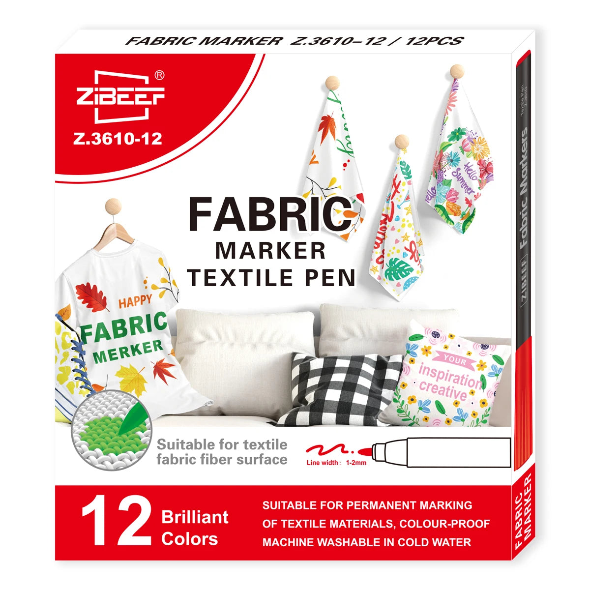12/24 Colors Fabric Markers Pens Set Permanent Fabric Paint - Fine Point Tip Textile Marker Pen for Kids, T-Shirt Shoe Markers