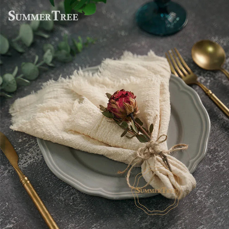 Napkin 41x41cm Cotton Cloth Gauze Retro Burr Rustic Kitchen Towel Dining Place Mat Wedding Party Dinner Mariage Table Decoration