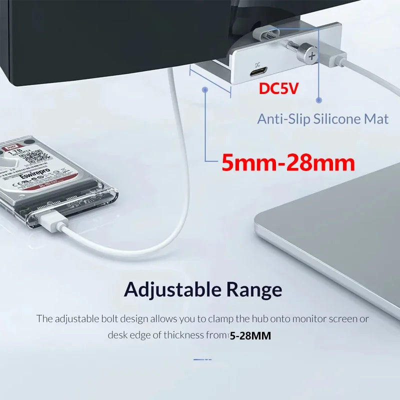 10Gbps USB HUB Clamp USB3.2/3.0/2.0 Splitter Adapter External Multi Clip Dock For iMac Macbook Lenovo Desktop PC Accessories