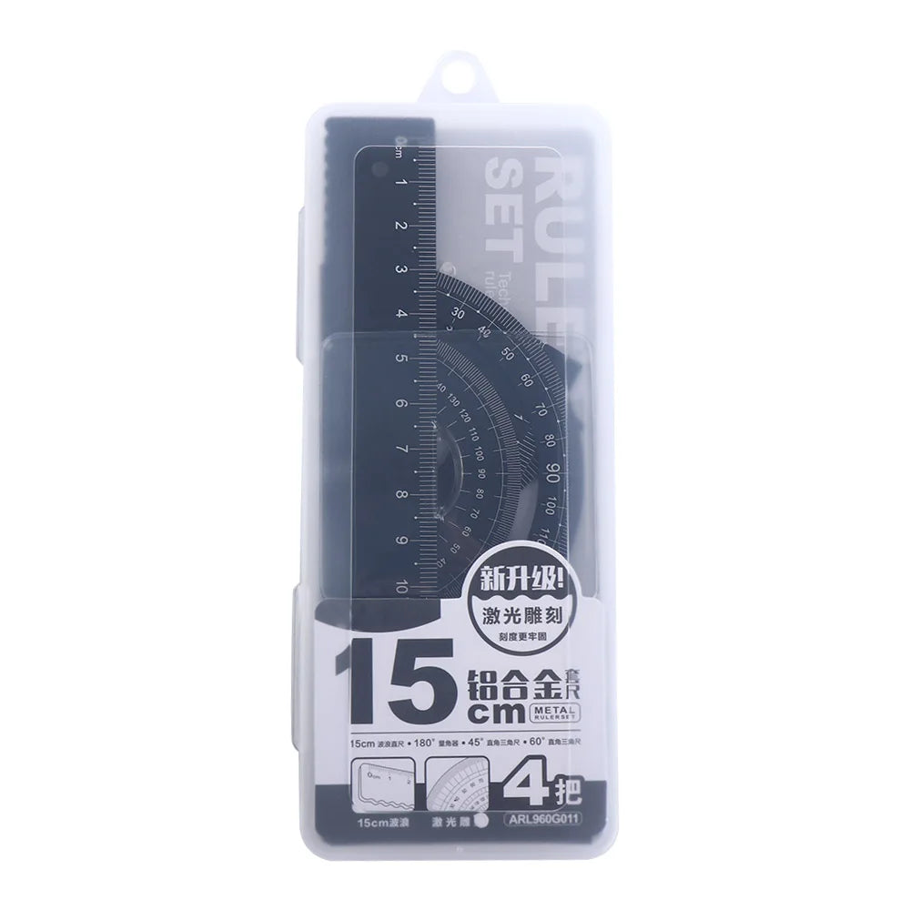 Durable Students Geometry School Maths Compass Metal Rulers Aluminium Ruler Set Examination Stationery Drafting Supplies