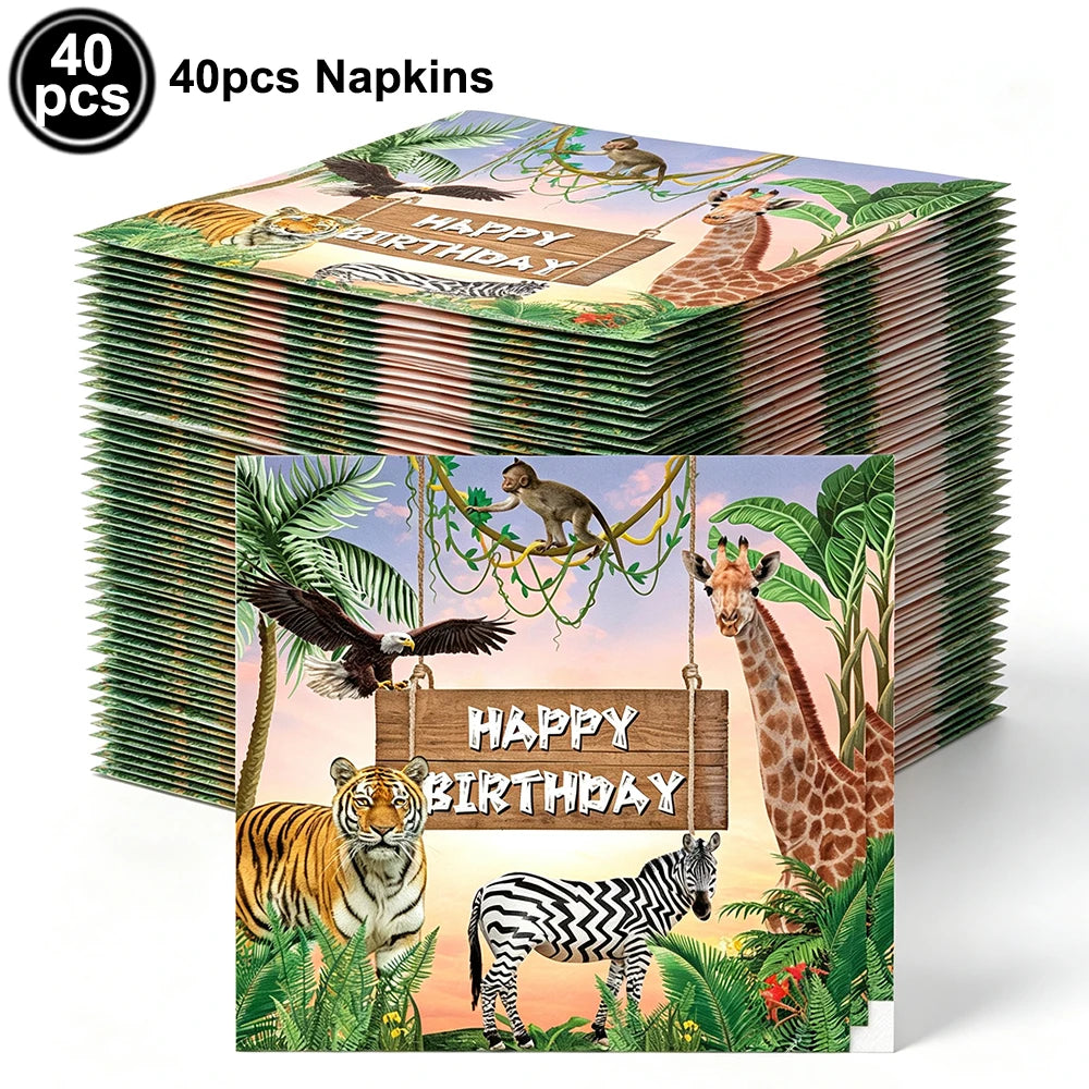 Jungle Disposable Paper Plate Napkin Cup Safari Animal Party Supplies for Baby Shower Safari Jungle Theme Birthday Decoration