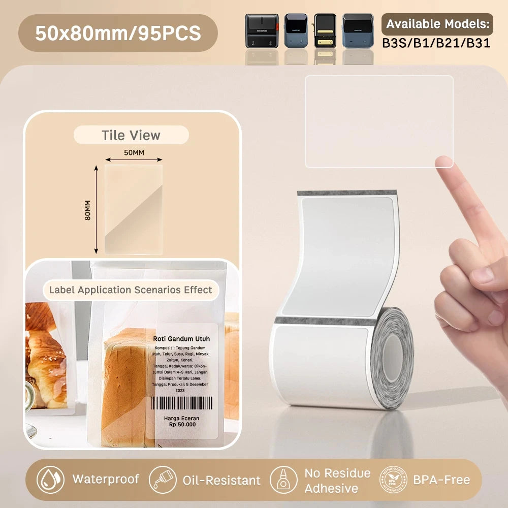 NIIMBOT B21/B203/B3S Colored Label Machine Printing Paper Self Adhesive Label Waterproof Oil Resistant Tear Resistant Label