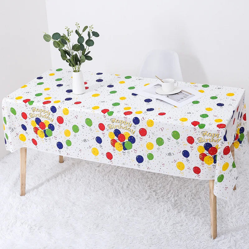1pc / 6pcs Disposable Rectangle Birthday Tablecloth, 137x274cm Multicolor Happy Birthday Star Plastic Thickened Table Covers
