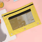 Double Zipper Pen Bag 3 Rings Binders Pencil Case File Bag Pencil Box For Erasers Rulers Markers Storage