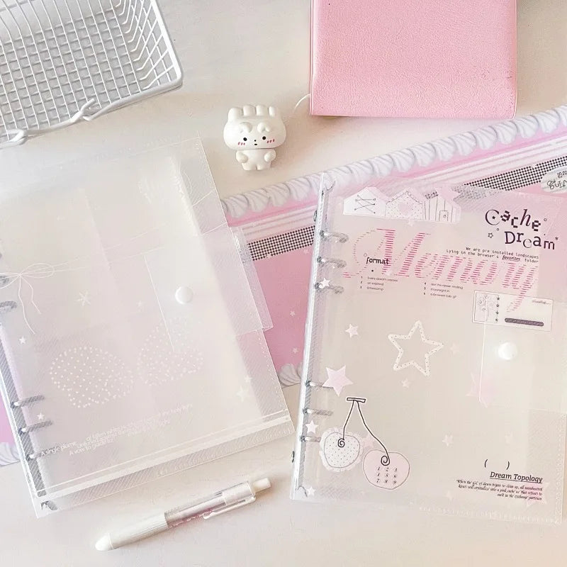 Ins A5 Loose-Leaf Binder Organization Cherry/Angel Wing Transparent Clear Album Organizer Cover for Kpop Photo Cards Collection