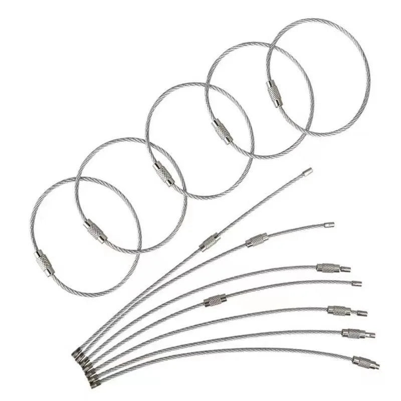 10Pcs Wire Rope Key Chain Stainless Steel Wire Keychain Carabiner Cable Key Ring Outdoor Hiking