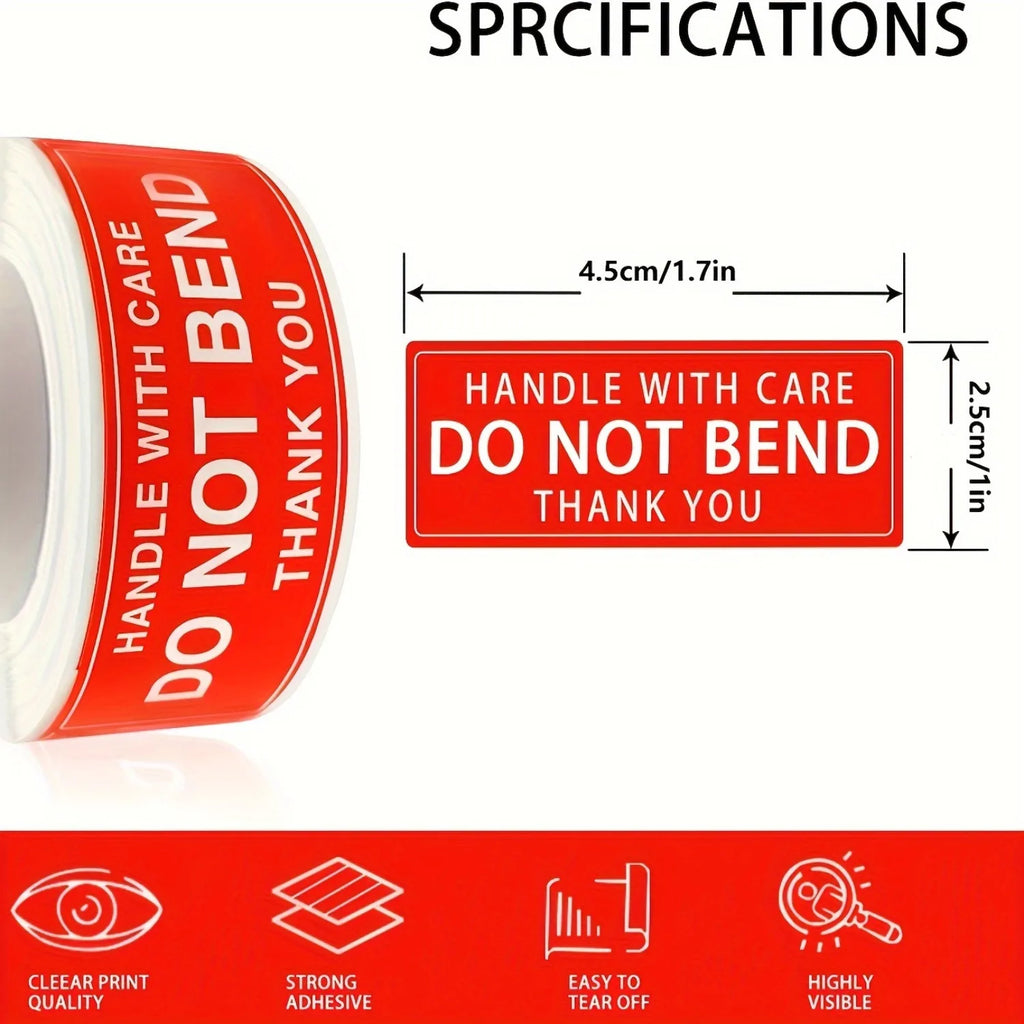 1 Roll, 250 Labels,1 Inch Handle with Care Fragile Do Not Bend Thank You Warning Packing Shipping Label Stickers Permanent