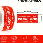 1 Roll, 250 Labels,1 Inch Handle with Care Fragile Do Not Bend Thank You Warning Packing Shipping Label Stickers Permanent