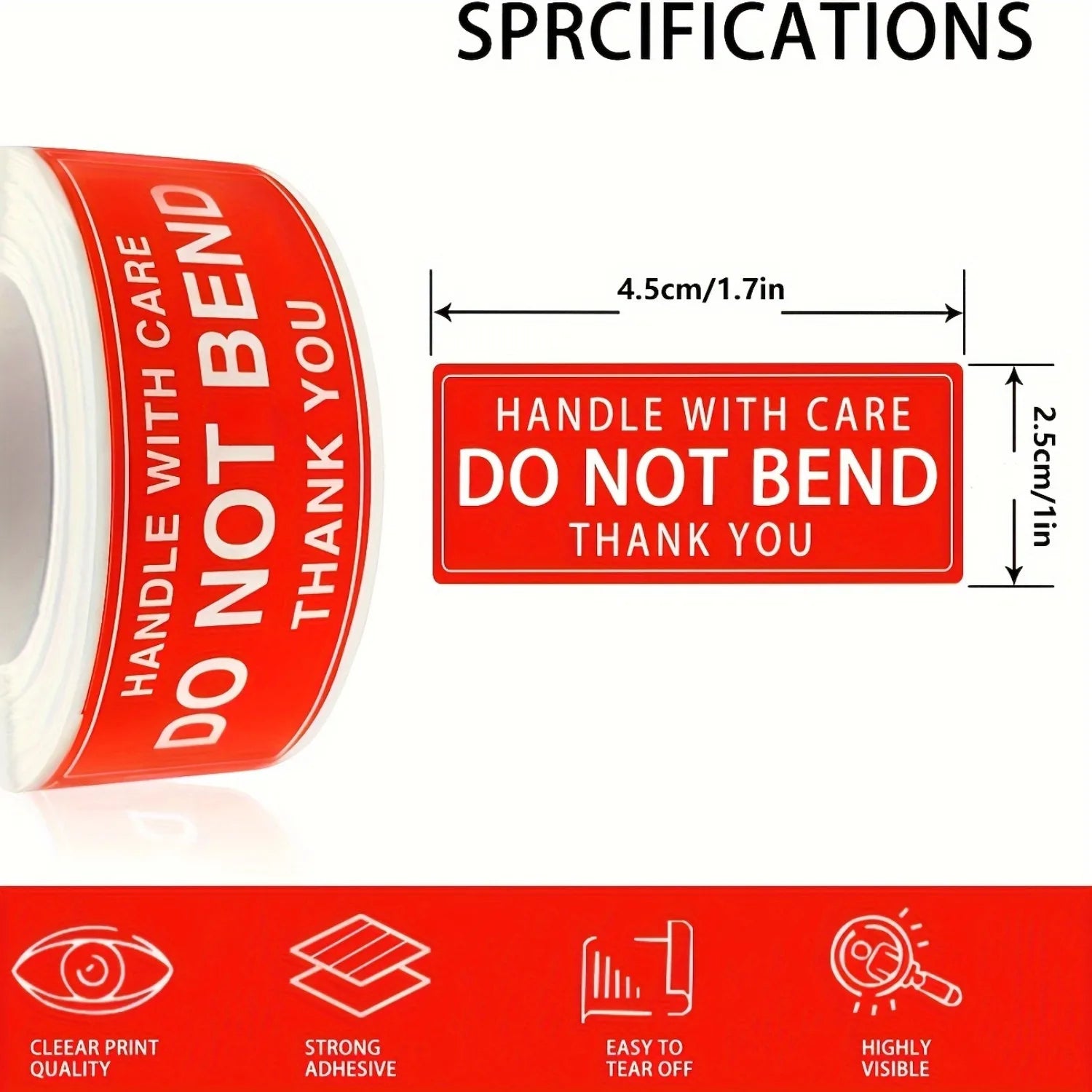 1 Roll, 250 Labels,1 Inch Handle with Care Fragile Do Not Bend Thank You Warning Packing Shipping Label Stickers Permanent