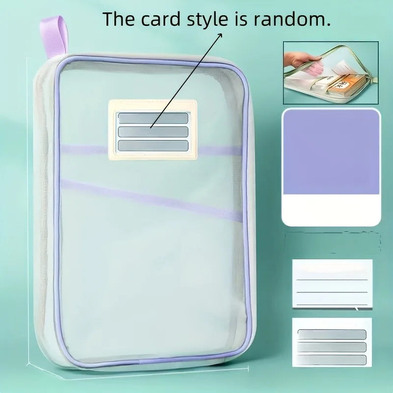 A4 Zipper File Bag Nylon Documents Storage Three Layers Thick Mesh Fabric Transparent Pouch for Books Office Students Supplies