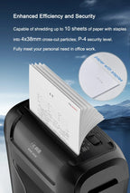 Desktop P4 10 Sheets Paper Shredder Household Small Office Automatic Cross Cut CD Paper Shredding Machine